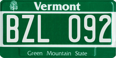 VT license plate BZL092