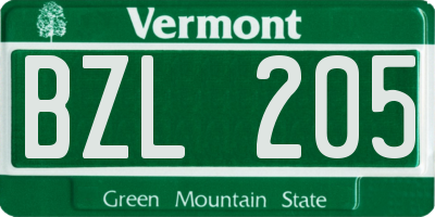 VT license plate BZL205
