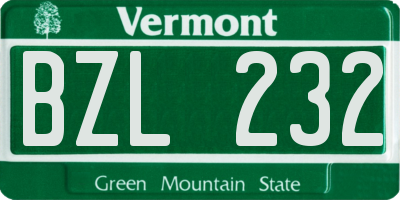 VT license plate BZL232
