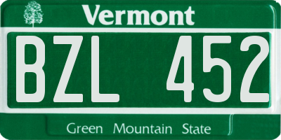 VT license plate BZL452