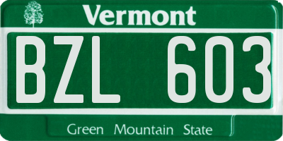 VT license plate BZL603
