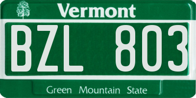 VT license plate BZL803