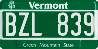VT license plate BZL839