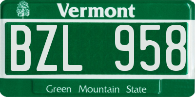 VT license plate BZL958