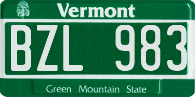 VT license plate BZL983