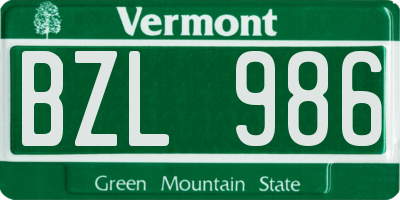VT license plate BZL986
