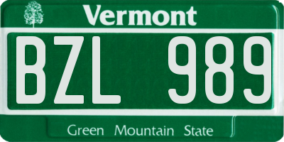 VT license plate BZL989