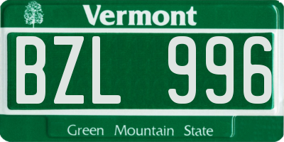 VT license plate BZL996