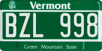 VT license plate BZL998