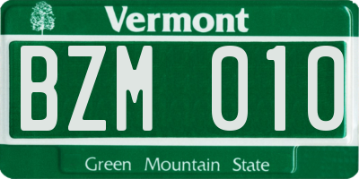 VT license plate BZM010