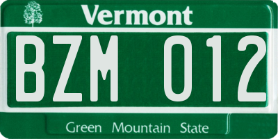 VT license plate BZM012