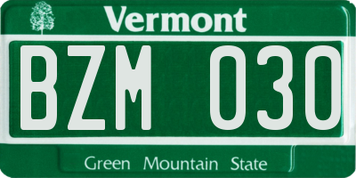 VT license plate BZM030