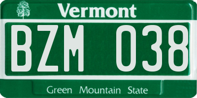 VT license plate BZM038