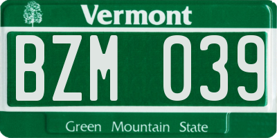 VT license plate BZM039