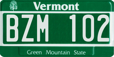 VT license plate BZM102