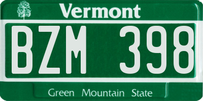 VT license plate BZM398