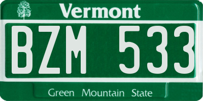 VT license plate BZM533