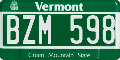VT license plate BZM598