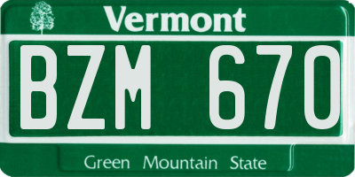 VT license plate BZM670