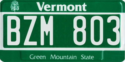 VT license plate BZM803