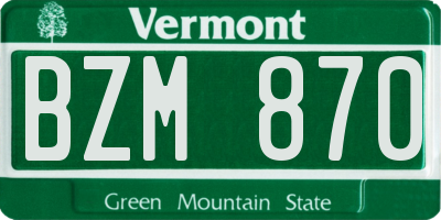 VT license plate BZM870