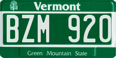 VT license plate BZM920