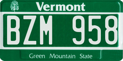 VT license plate BZM958