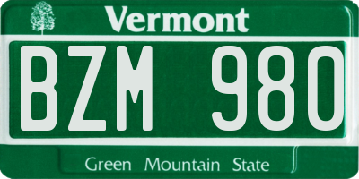 VT license plate BZM980
