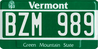 VT license plate BZM989