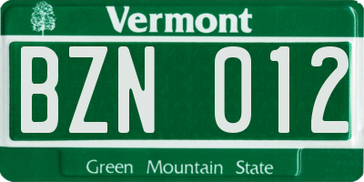 VT license plate BZN012