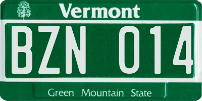 VT license plate BZN014