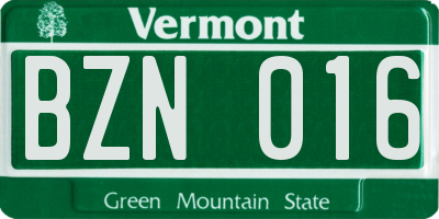VT license plate BZN016