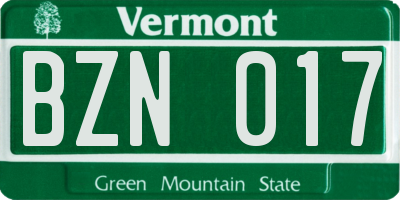VT license plate BZN017