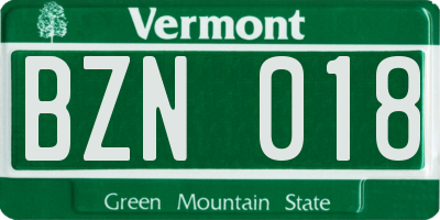 VT license plate BZN018