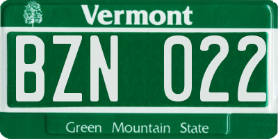 VT license plate BZN022