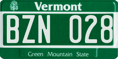 VT license plate BZN028