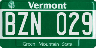 VT license plate BZN029