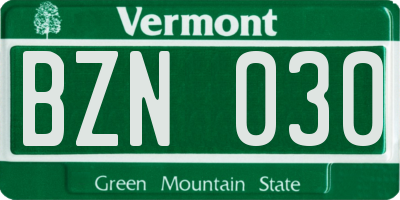 VT license plate BZN030