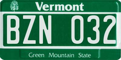 VT license plate BZN032