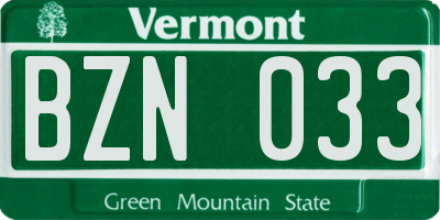 VT license plate BZN033