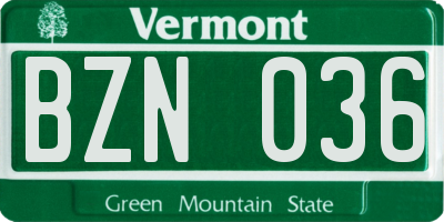 VT license plate BZN036