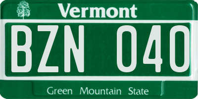 VT license plate BZN040