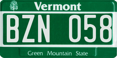 VT license plate BZN058