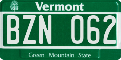 VT license plate BZN062