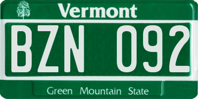 VT license plate BZN092