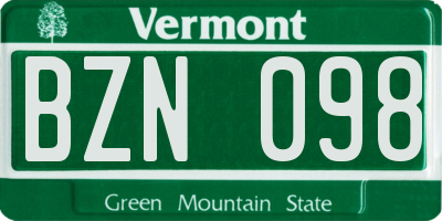 VT license plate BZN098