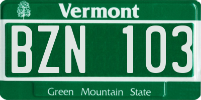 VT license plate BZN103