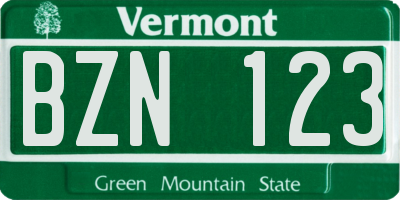 VT license plate BZN123