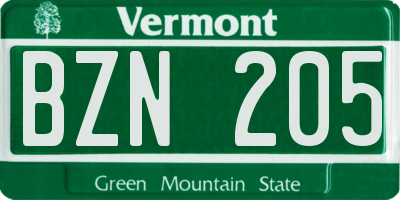 VT license plate BZN205