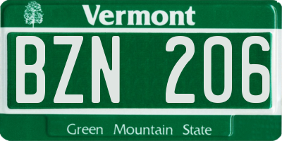 VT license plate BZN206